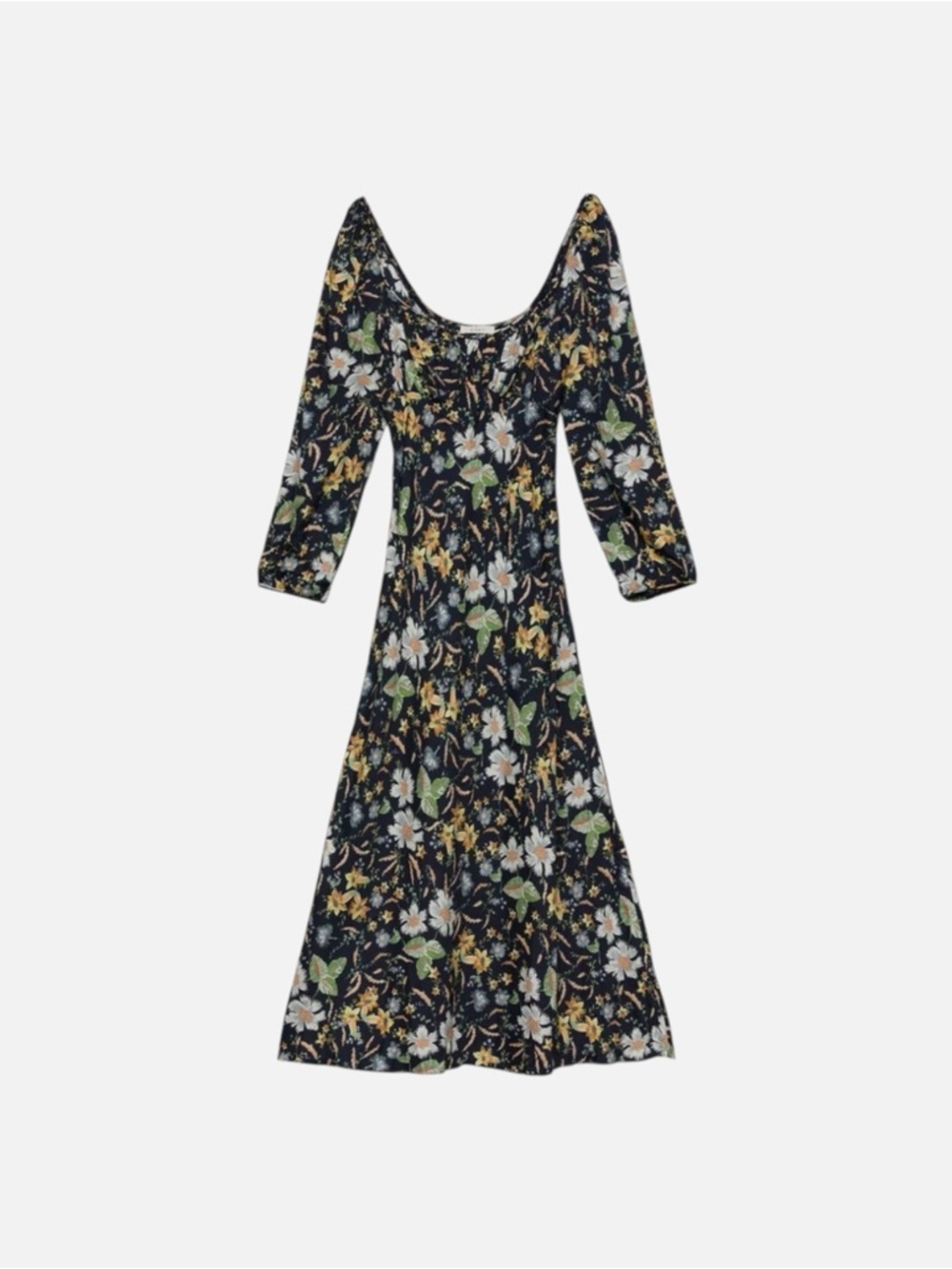 DÔEN Guinevere Silk Blend Floral Long Sleeve Midi Dress XS NWT